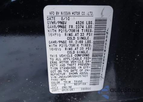 2011 Nissan Rogue S из США, поврежденный, VIN JN8AS5MV8BW257431